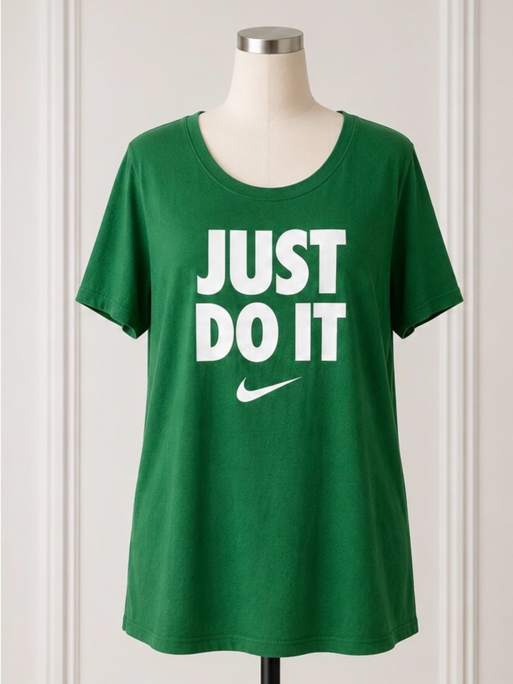 Nike Green Graphic Tee with White Swoosh and Text